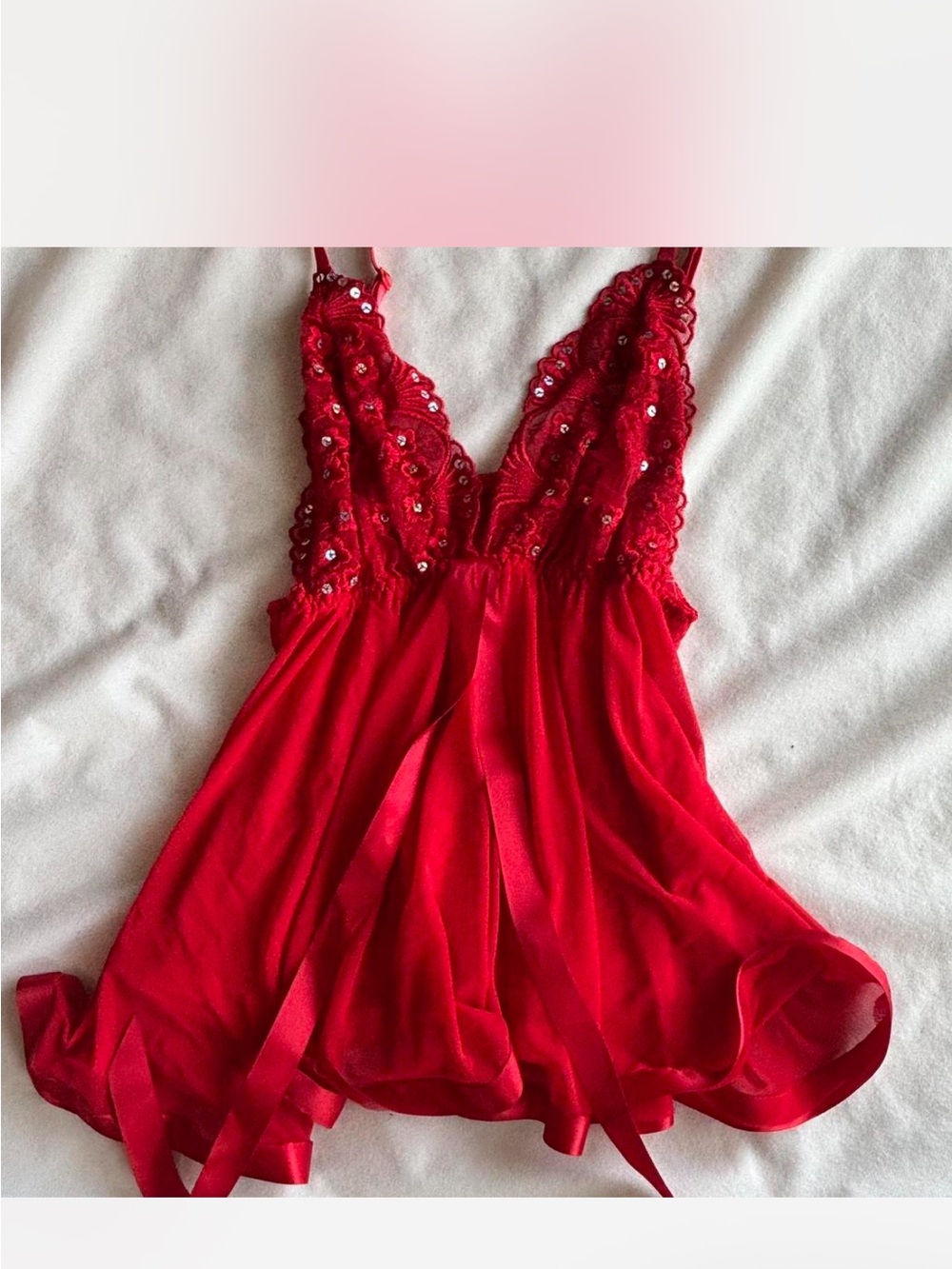 Victoria Secret Red Lace & Chiffon Babydoll Nightie